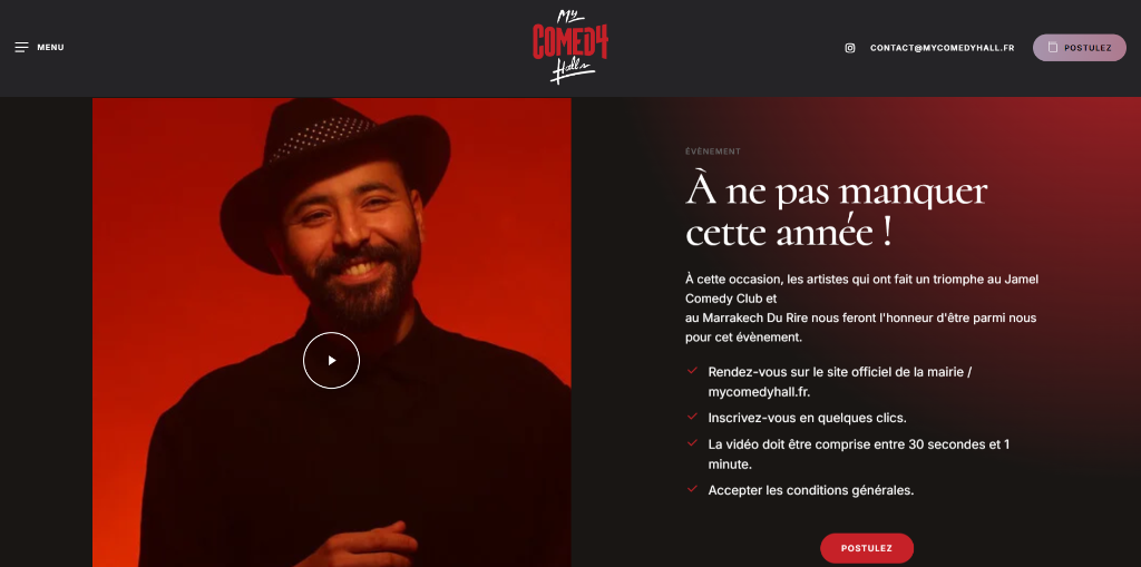 My Comedy Hall French entertainment platform showcasing comedy events preview