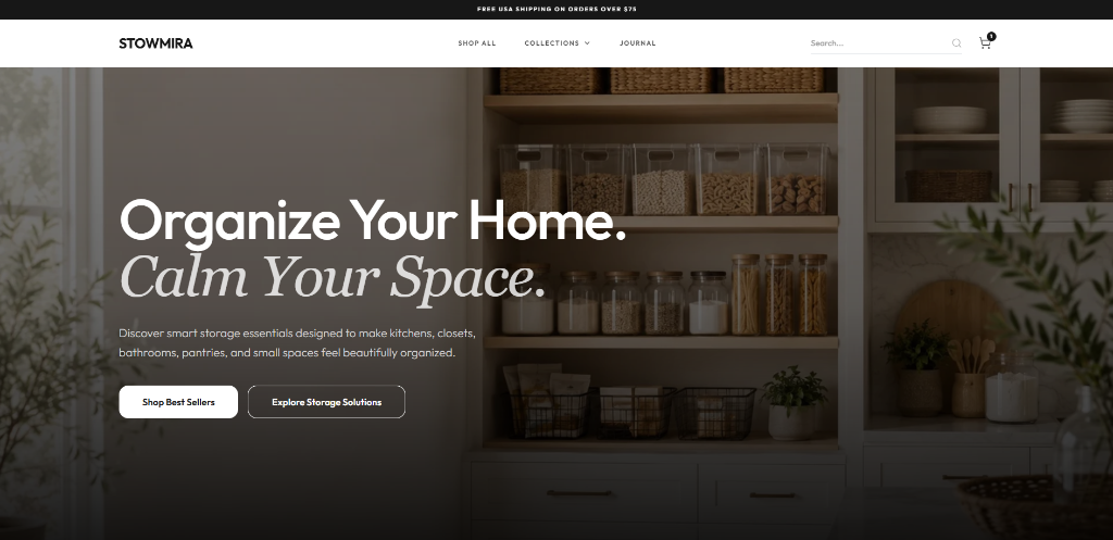 Stowmira curated storage solutions e-commerce store preview